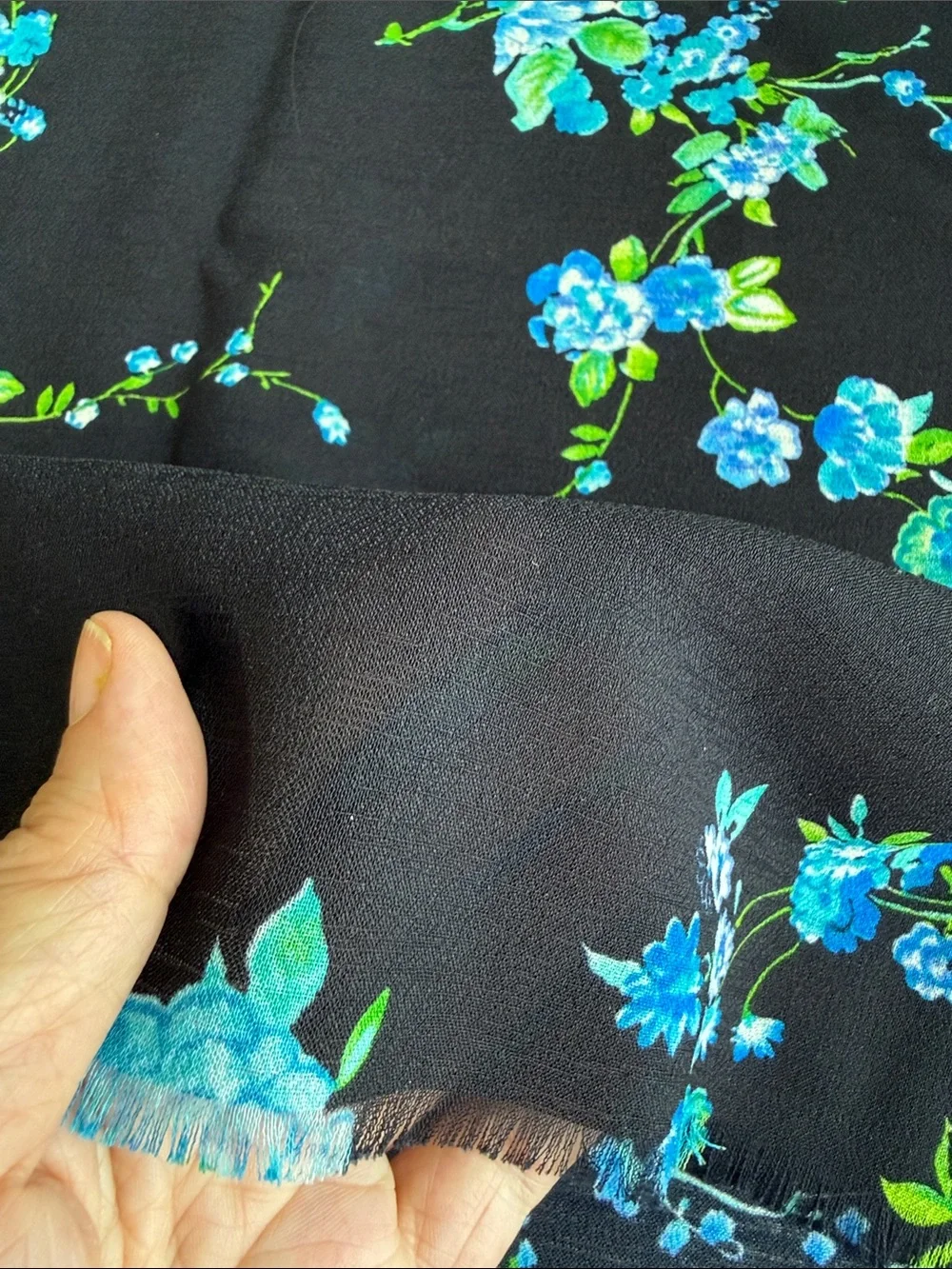 Suggested Title  Vintage 1980s Blue/Black Floral Polyester Dress Fabric 1.5 Yds